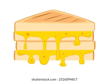 Derretimento sanduíche de queijo em design plano sobre fundo branco.