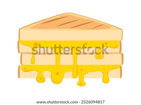 Melting cheese sandwich in flat design on white background.