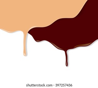 melting chocolate background on white