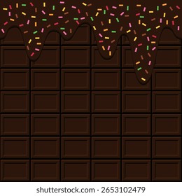 Fundo de chocolate derretendo e barra de chocolate