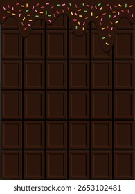 Melting chocolate and chocolate bar background
