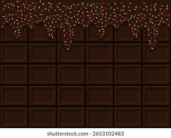 Fundo de chocolate derretendo e barra de chocolate
