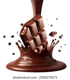 melting chocolate bar, a melting liquid used to advertise chocolate, a chocolate product.Desserts for kids