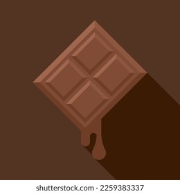 Melting chocolate bar with shadow on brown background vector illustration