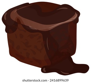 Fundiendo chocolate brownie con salsa. Delicioso postre de textura sabrosa. Trato dulce y pastelería divertida ilustración vectorial.