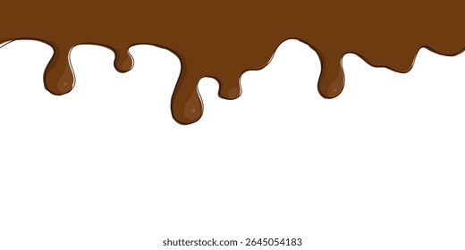 Derretimento de chocolate gotejando a partir do topo, criando uma borda doce e rica perfeito para projetos de sobremesa ou confeitaria. Arte em linha contínua.
