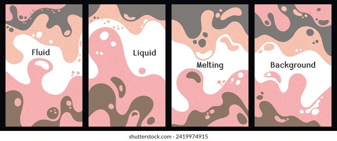 Melting chocolate ice cream or milk shake backgrounds with liquid splashes. Fluid yogurt splash backdrop set. Sweet dessert strawberry or cherry cream backgrounds for covers, icecream packaging. Waves