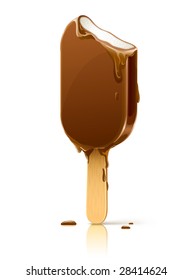 melting chocolate ice-cream dessert on wooden stick - vector illustration