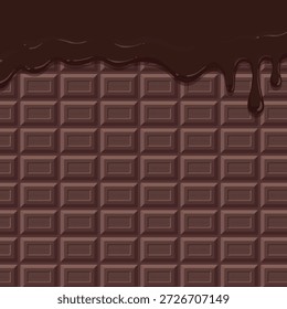 Derretimento de chocolate em um fundo de barra de chocolate