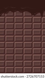 Derretimento de chocolate em um fundo de barra de chocolate