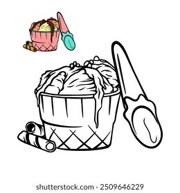 Melting Chocolate On A Cup Of Ice Cream With Astor Vector Design For Coloring Pages 