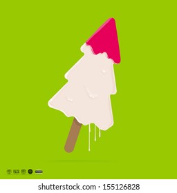 Melting Christmas Tree, paint drops. Xmas abstract design. Dripping paint design. Ice Cream.