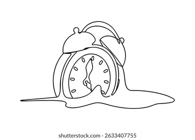 Melting Clock Continuous Line Drawing Surreal Time Concept Illustration On White