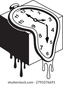 A melting clock draped over a block, inspired by Salvador Dalí's 'The Persistence of Memory,' symbolizing fluidity of time and surrealism.