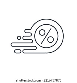 Melting coin. Inflation on the move. Financial rate symbol. Vector linear icon isolated on white background.