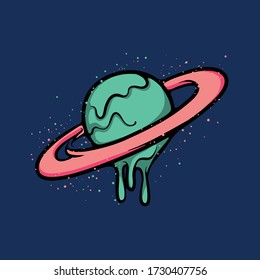 Schmelzen bunter Ringplanet. Himmelsobjektvektorkonzept. Cartoon Weltraumplanet. Illustrationsobjekt für Astronauten, Galaxie und Kosmos