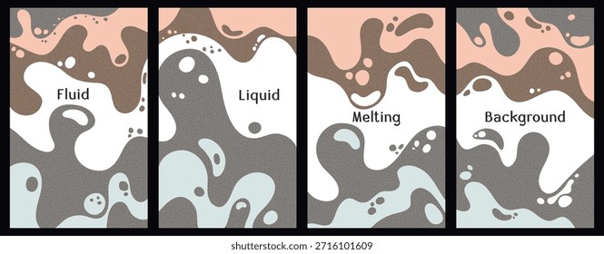 Derretimento colorido ondas padrão faixas de verão. Bolhas espirra e modelos de vetor de fluxos definidos. Padrões de tinta fluidos líquidos fluidos. Cartazes ondulados. Líquido com bolhas, formas de fusão