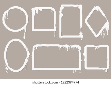 Melting Cut Paper Art White Frame Set on a Grey Background Decor Elements for Design. Vector illustration