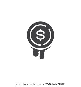 Melting dollar coin vector icon. filled flat sign for mobile concept and web design. Financial Meltdown glyph icon. Symbol, logo illustration. Vector graphics