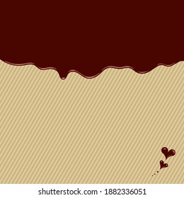 Melting and dripping brown chocolate and striped background. Heart chocolate decoration on the bottom right. There are multiple variations.