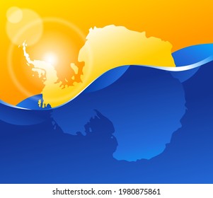 Melting and drowning Antarctic - global warming and climate change concept. Vector illustration
