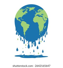 Melting earth, climate change. Global warming. Depicting the world. The terrestrial globe, the earth seen from space. Environmental damage; planet crisis. flat vector illustration