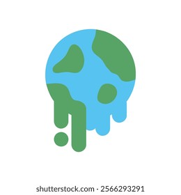 Melting earth icon. Nature, hot temperature, climate change, global warming, environment concepts. Flat vector design isolated illustration.