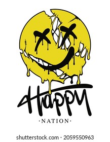 melting emoji illustration with a slogan happy nation