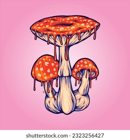 Mezcla de mosca amanita hongos alucinógenos ilustraciones vectoriales para el logo de su trabajo, camiseta de mercancía, pegatinas y diseños de etiquetas, afiches, tarjetas de felicitación comercial 