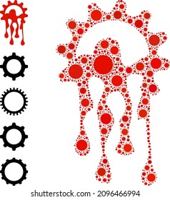 Melting gear mosaic icon. Vector collage done of random infection icons. Virus mosaic melting gear icon, and more icons. Melting gear collage for isolation templates.