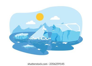 Melting glacier vector illustration. Natural disaster vector illustration.