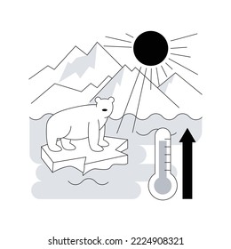 Melting glaciers abstract concept vector illustration. Polar ice caps melting, mountain glacier disappearing cause, raising sea level, global warming, world temperature rise abstract metaphor.
