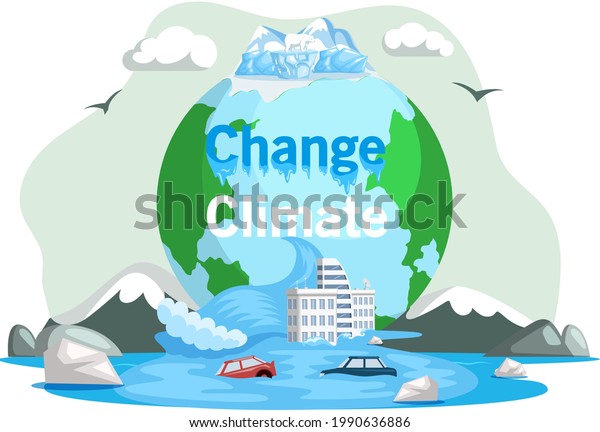 Melting glaciers, global warming, sea level rose
and flooded cities, ecological catastrophy. Saving Earth and
environmental care. Earth with reasons of destroying. Planet
suffers from human
activity