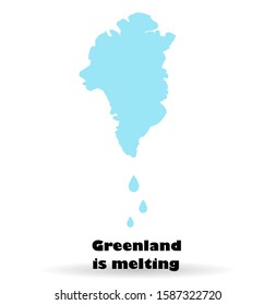 Melting glaciers of Greenland. The island of Denmark. Global warming. Changing of the climate. Map of Greenland on a white background.