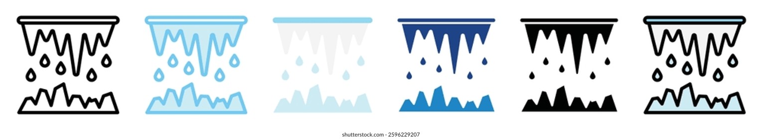 Melting Glaciers multi style, mini illustration icon set. outline, flat, glyph, line color, UI, UX, app and web, digital or print. related to ecology and environment.