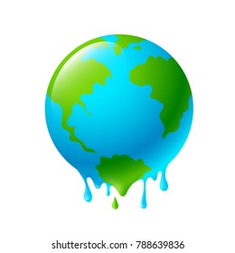 Melting globe. Global warming concept. Icon design, illustration isolated on white background.