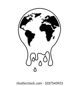 melting globe planet earth warming environment concept vector illustration outline