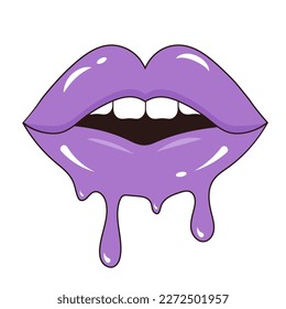 Fundiendo brillantes y sexys labios medio abiertos. Boca con dientes y pintura goteante al estilo de arte pop.