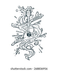 Melting guitar
Hand drawn vector illustration or drawing of an acoustic guitar with a melting effect