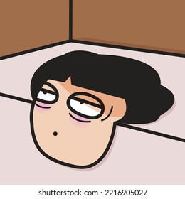 Melting  Head Of Young Woman With Fatigued Look On The Office Desk Concept Card Character illustration