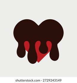 Logotipo de forma de corazón fundido. Amor de chocolate derretido que fluye en forma de corazón.  Ilustración vectorial EPS 10.