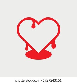 Logo em forma de coração derretendo. Chocolate derretido amor fluindo em forma de coração.  Ilustração vetorial EPS 10.