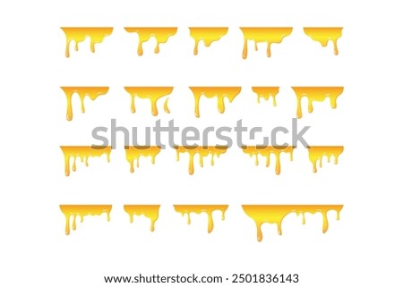 Melting Honey Drip Set. Vector Yellow Dripping Liquid Collection