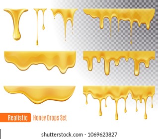 Melting honey drops realistic transparent set isolated vector illustration