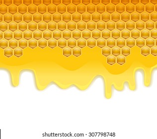 melting honey honeycombs background. vector illustration