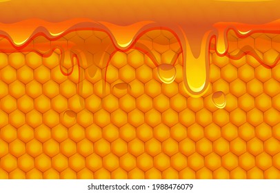 melting honey on honeycomb pattern vector background