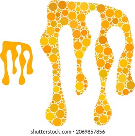Melting honey vector mosaic of circle dots in variable sizes and color hues. Circle dots are grouped into melting honey vector mosaic. Abstract vector illustration.