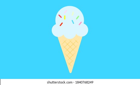 Melting ice cream balls in the waffle cone isolated on pink background. Vector flat outline icon. Comic character in cartoon style illustration for t shirt design.