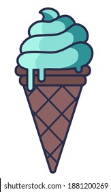 Melting ice cream balls in a waffle cone isolated on a white background. Icon for a flat vector outline.