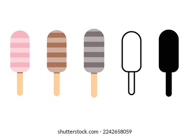 Melting ice cream balls in the waffle cone isolated on white background. Vector flat outline icon. Comic character in cartoon style illustration for t shirt design
